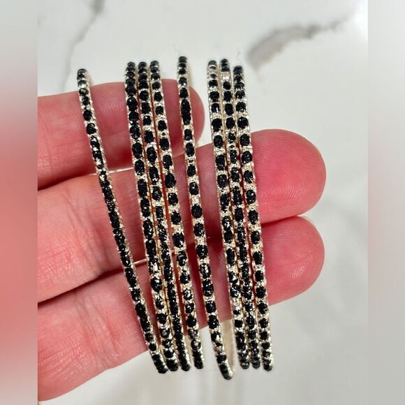 Vintage Y2K Bangle Bracelets Black Silver Tone Metal Set of 8 Retro - Picture 6 of 7